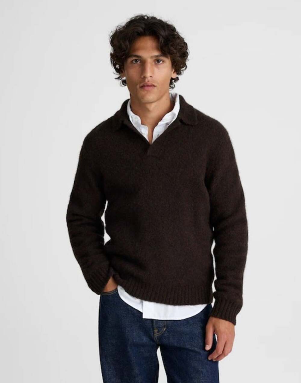 NWT Madewell Open-Collar Sweater Polo in Yak-Alpaca Blend In Dark Brown Size M